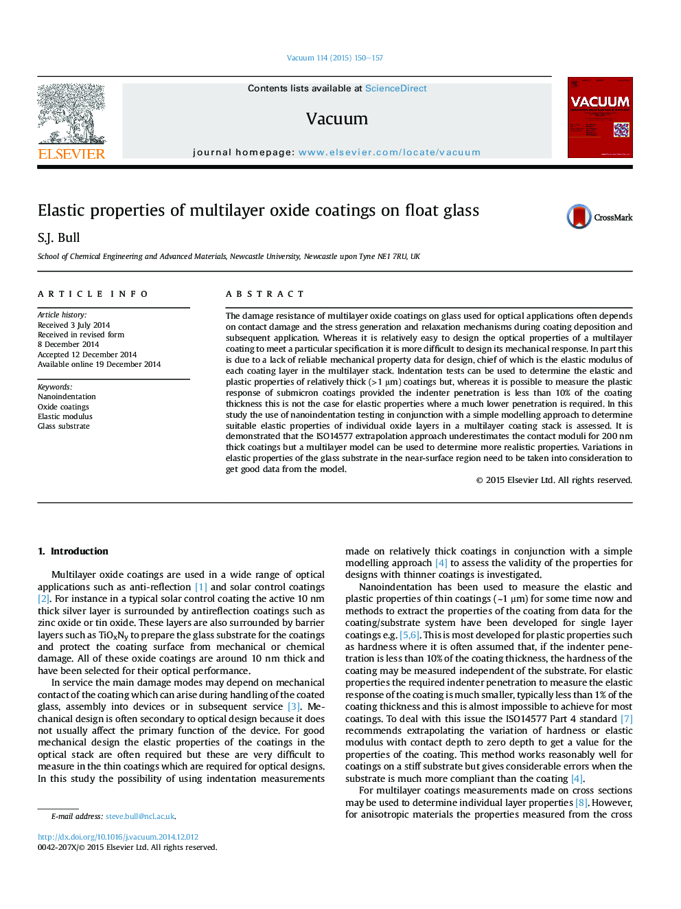 Elastic properties of multilayer oxide coatings on float glass