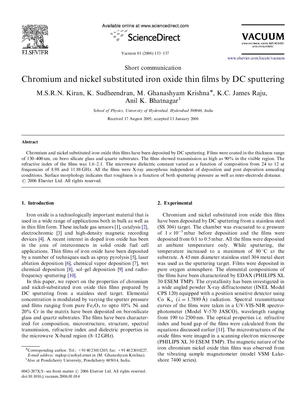 Chromium and nickel substituted iron oxide thin films by DC sputtering