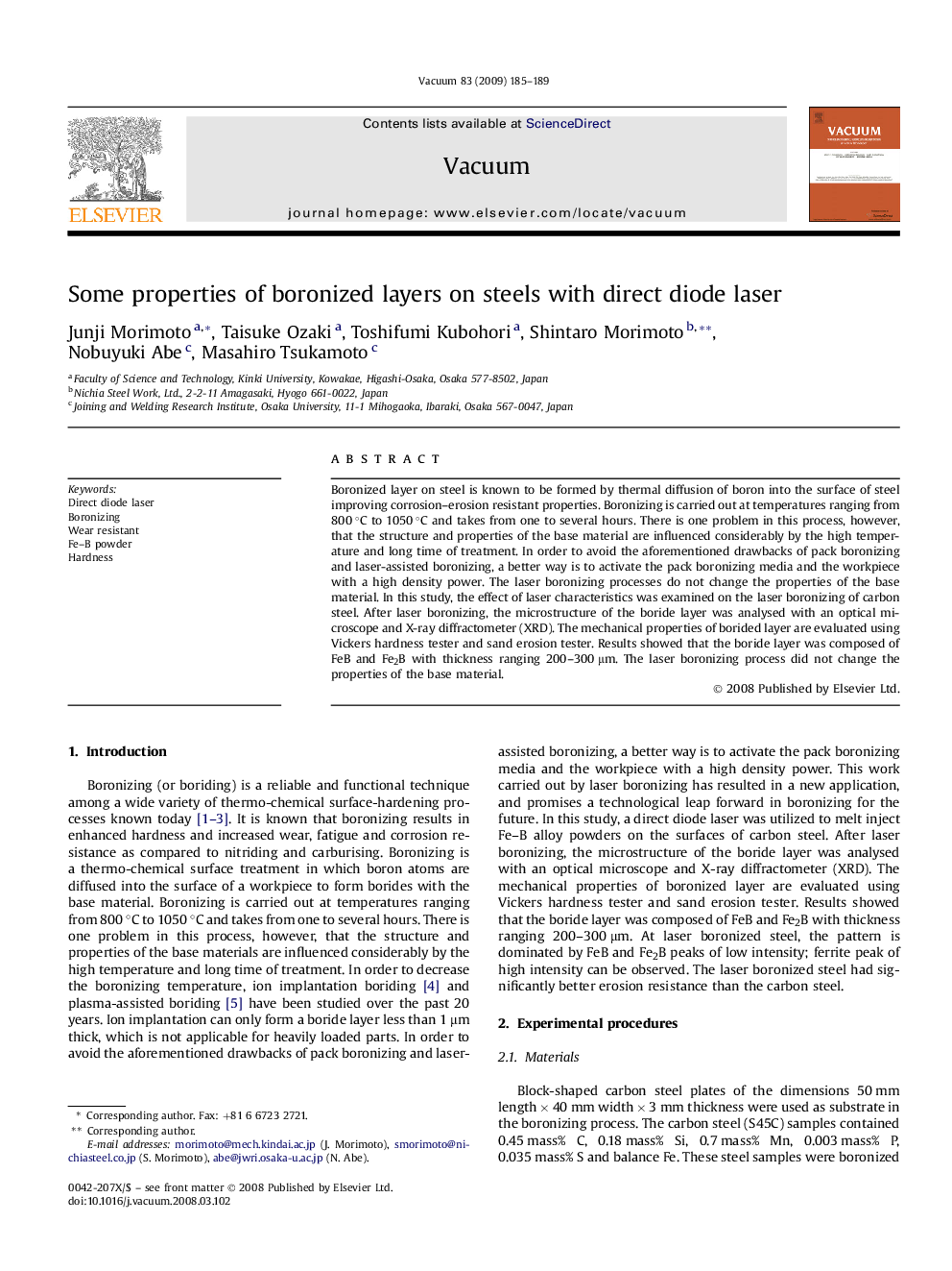 Some properties of boronized layers on steels with direct diode laser