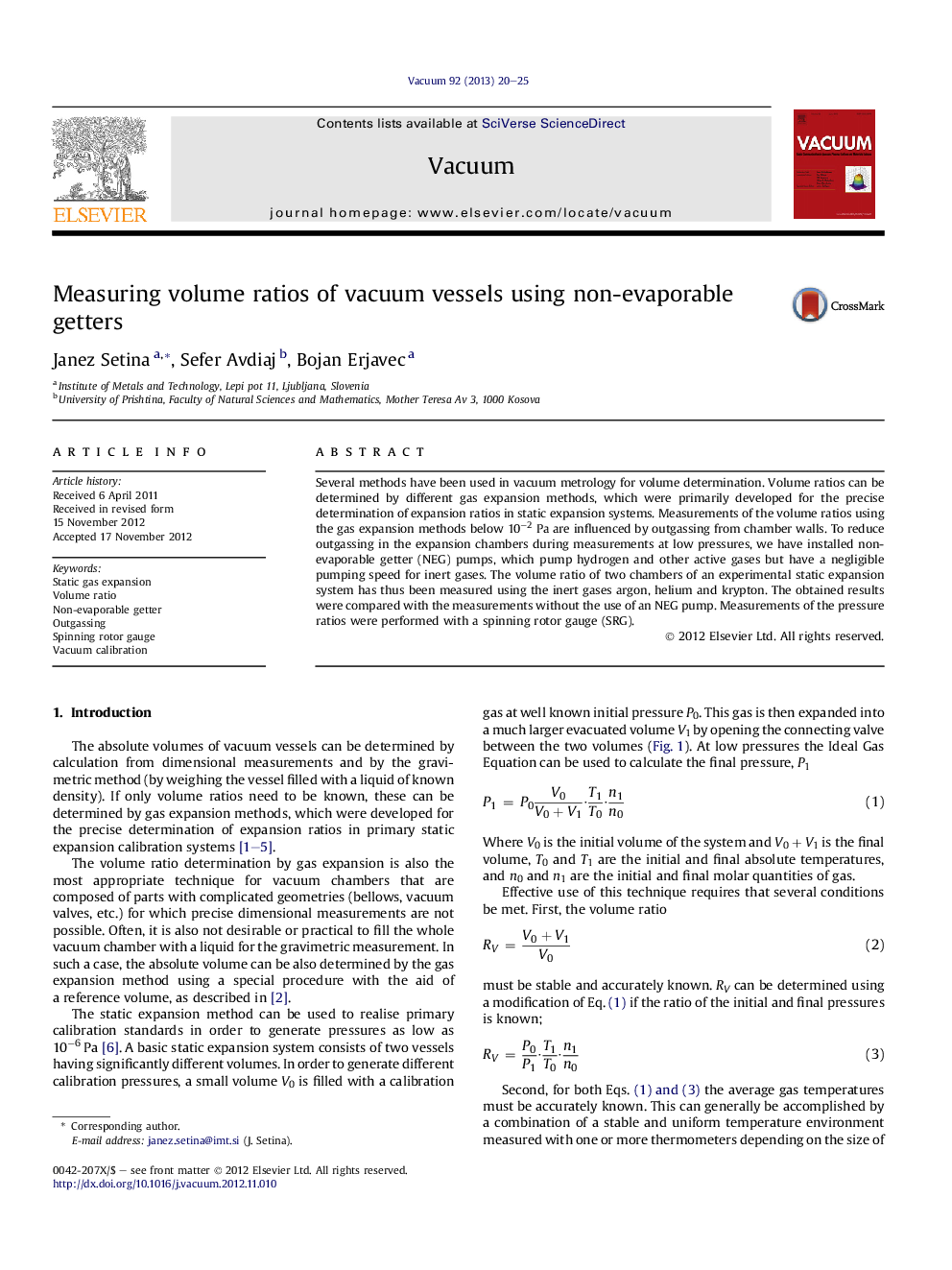 Measuring volume ratios of vacuum vessels using non-evaporable getters