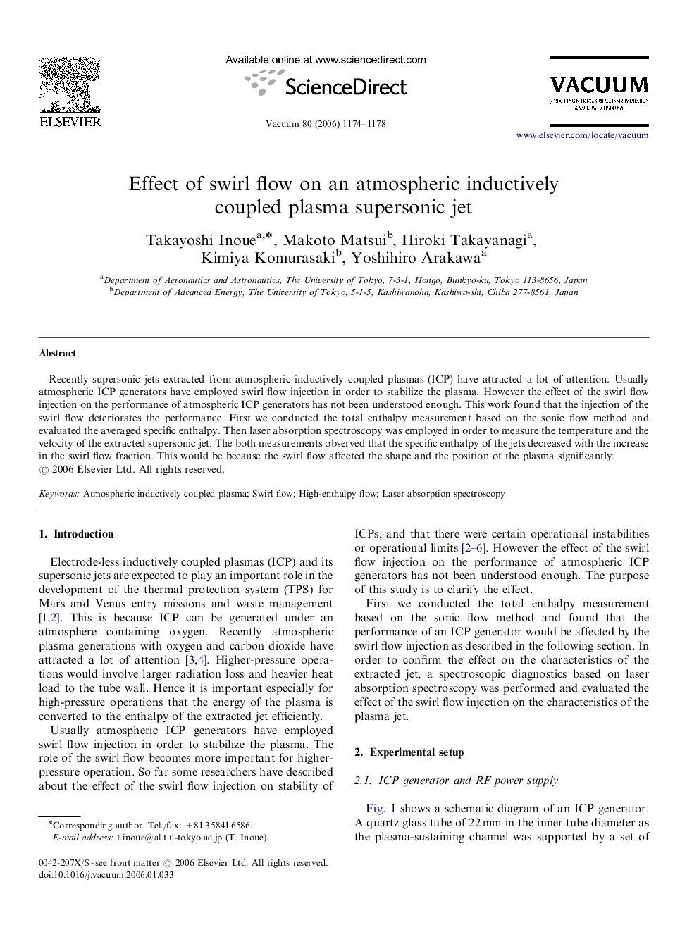 Effect of swirl flow on an atmospheric inductively coupled plasma supersonic jet