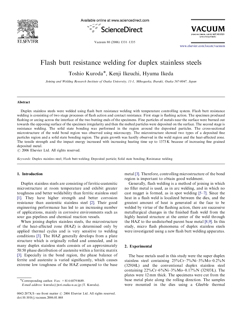 Flash butt resistance welding for duplex stainless steels