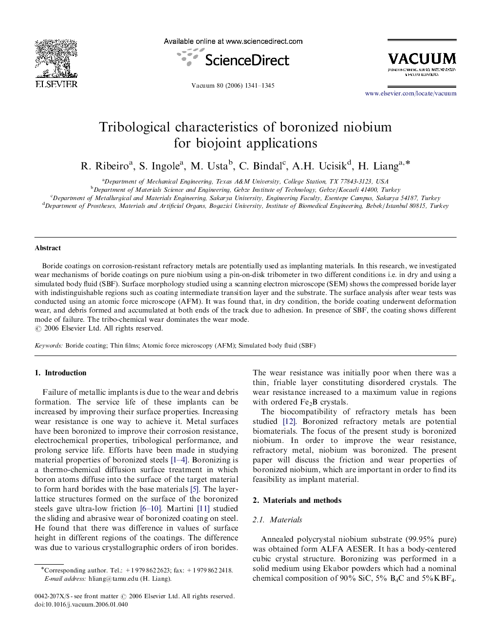 Tribological characteristics of boronized niobium for biojoint applications