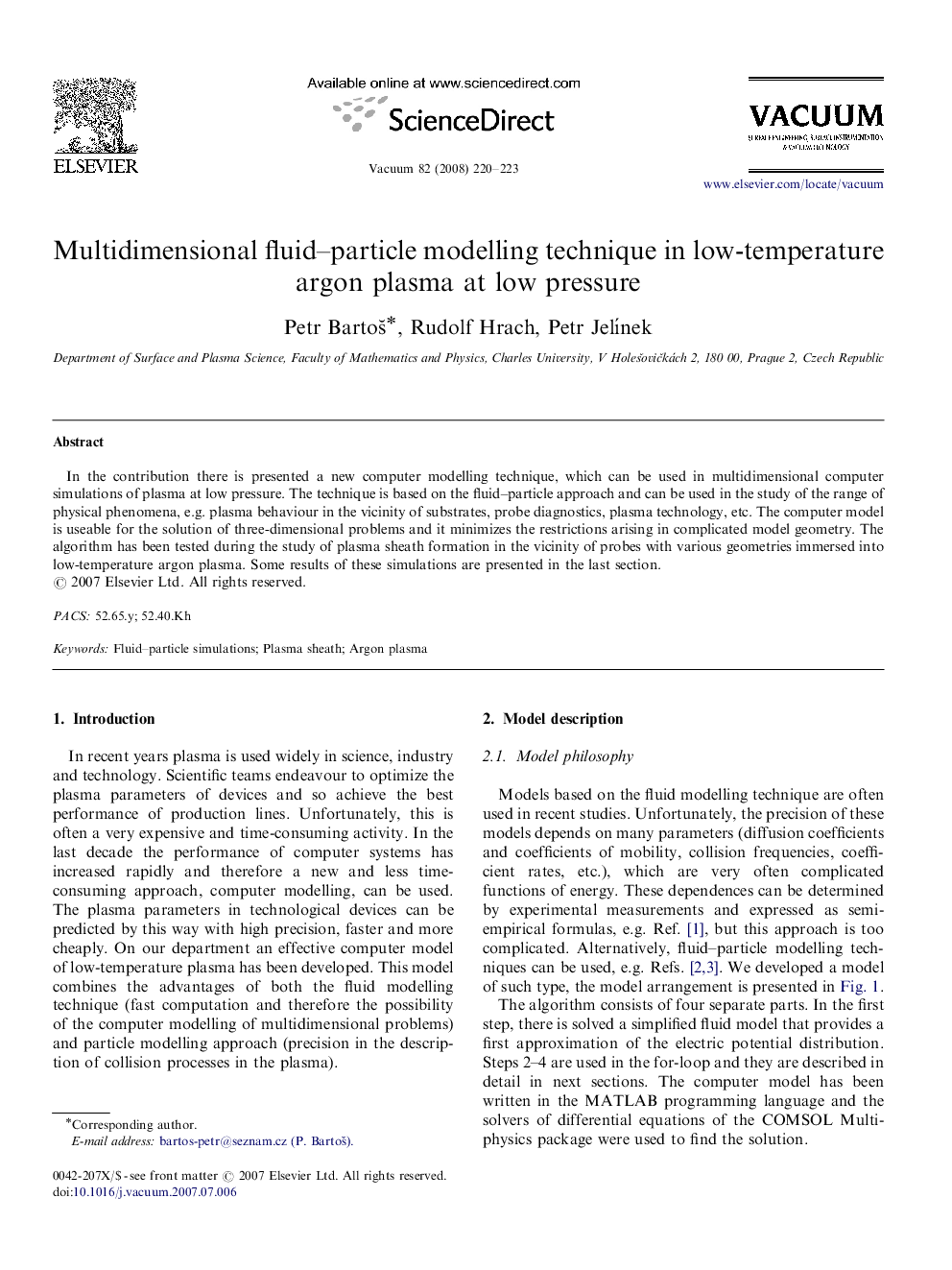 Multidimensional fluid–particle modelling technique in low-temperature argon plasma at low pressure