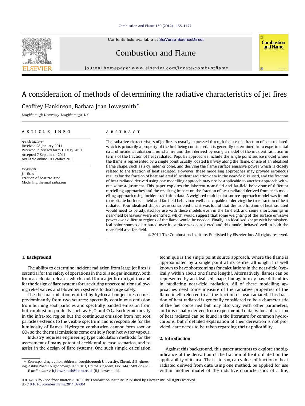 A consideration of methods of determining the radiative characteristics of jet fires