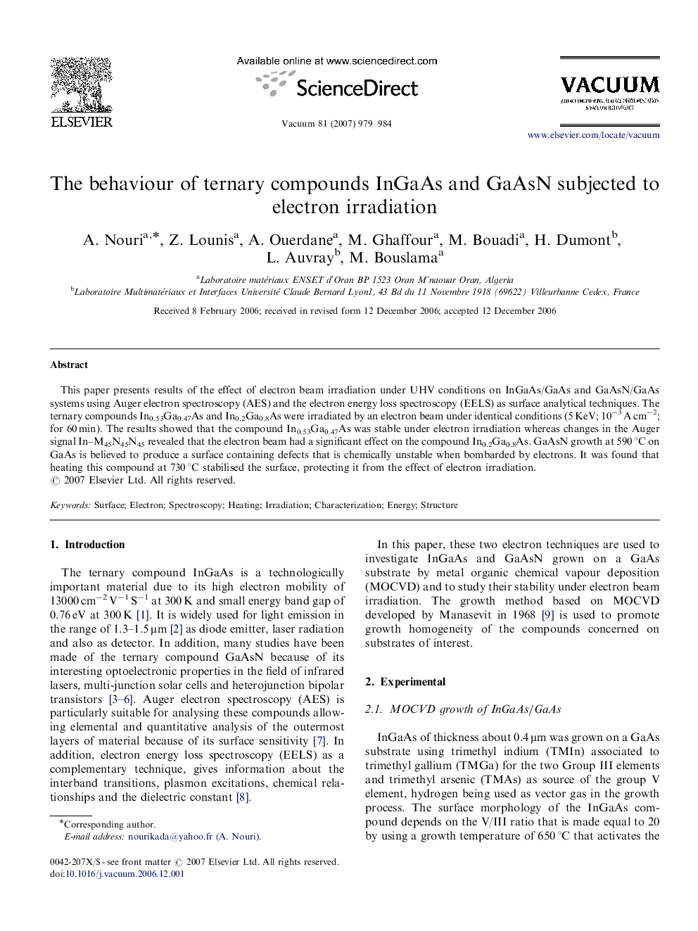 The behaviour of ternary compounds InGaAs and GaAsN subjected to electron irradiation