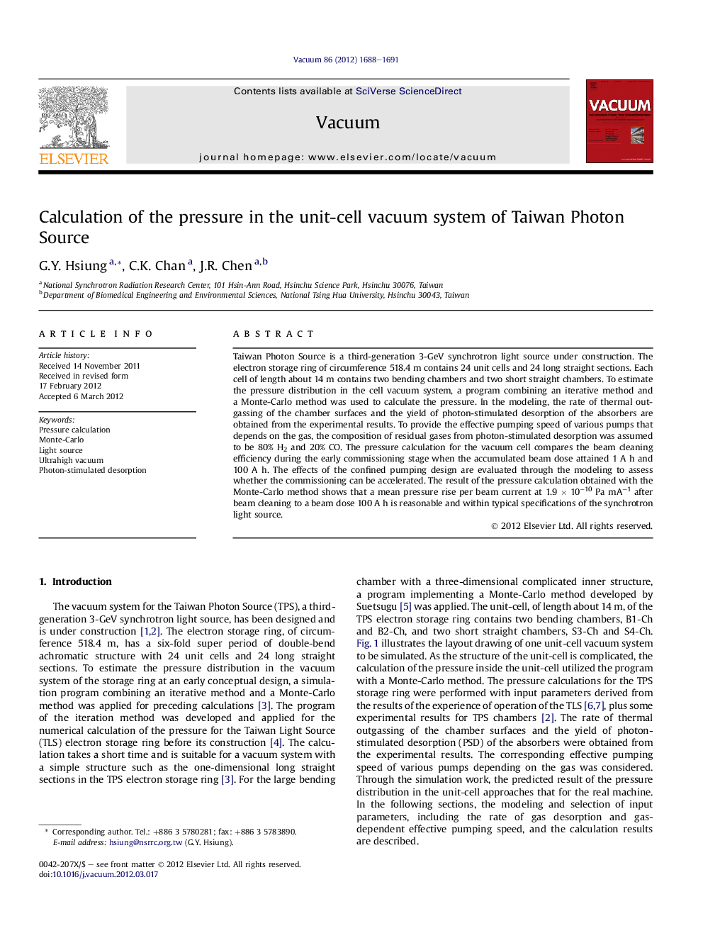 Calculation of the pressure in the unit-cell vacuum system of Taiwan Photon Source