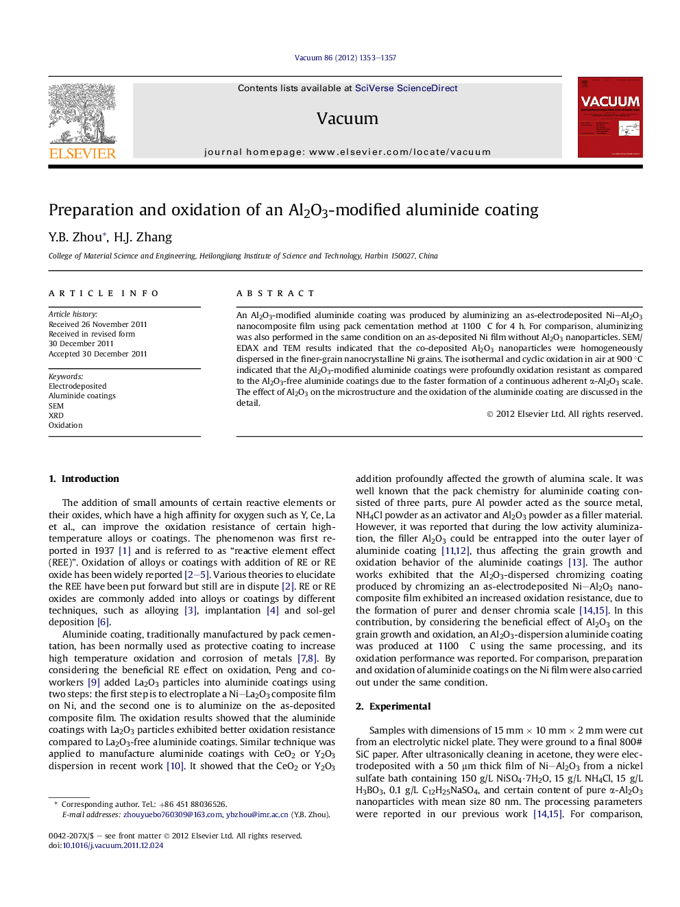 Preparation and oxidation of an Al2O3-modified aluminide coating