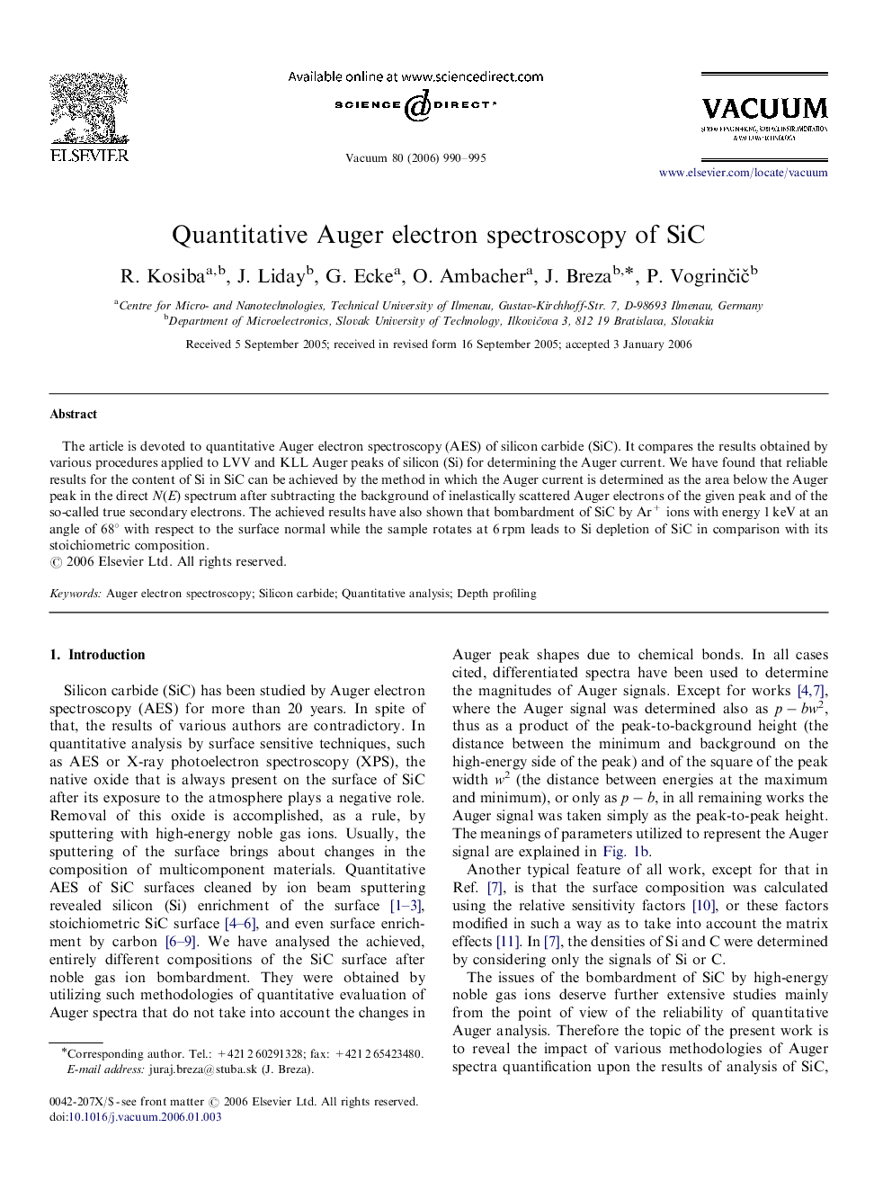 Quantitative Auger electron spectroscopy of SiC