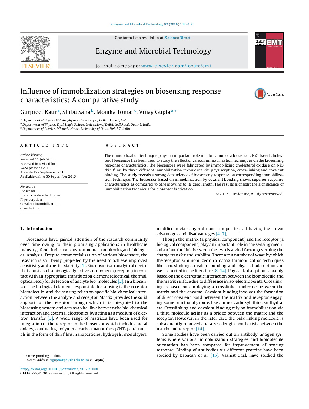 Influence of immobilization strategies on biosensing response characteristics: A comparative study