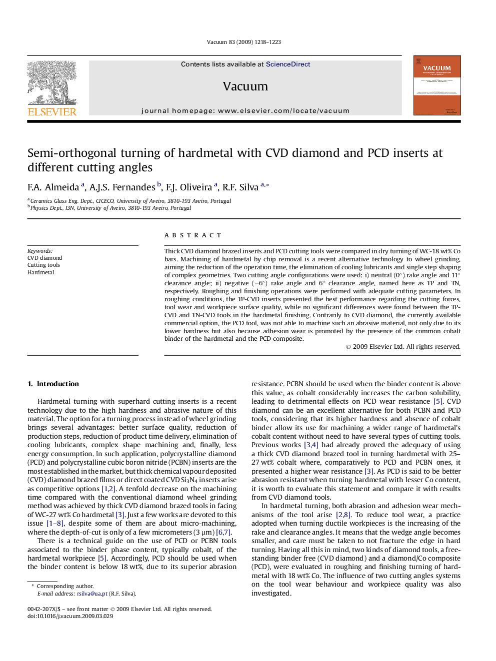 Semi-orthogonal turning of hardmetal with CVD diamond and PCD inserts at different cutting angles