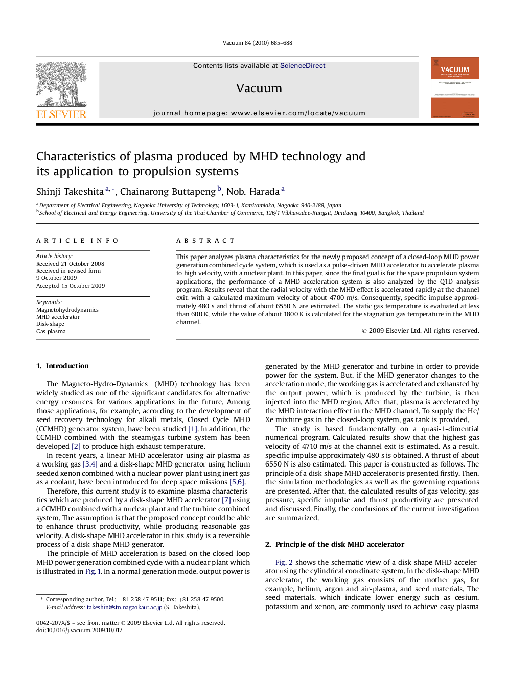 Characteristics of plasma produced by MHD technology and its application to propulsion systems