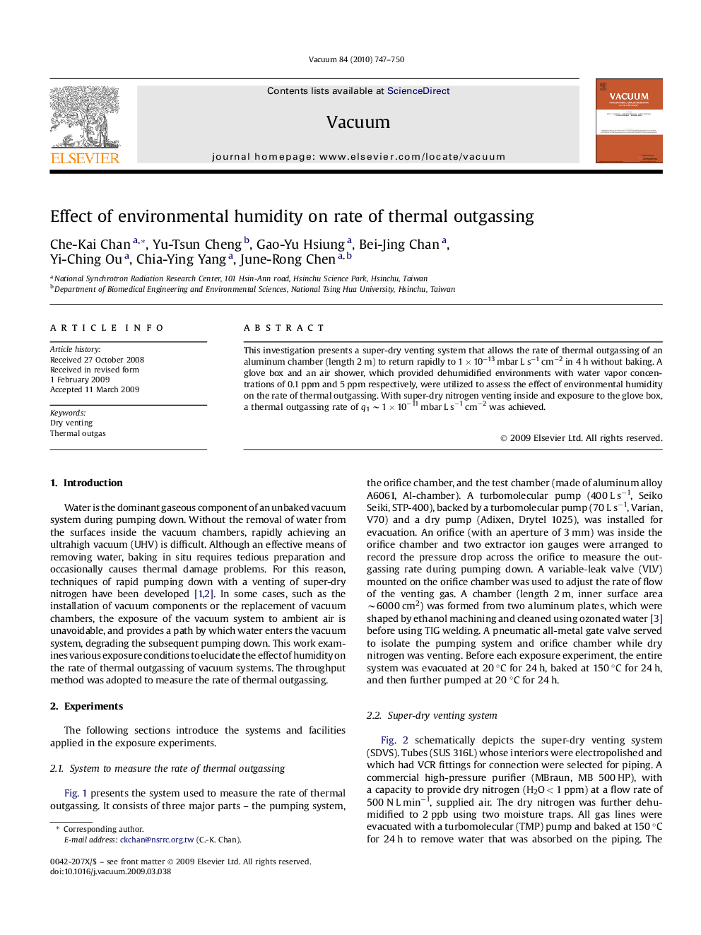 Effect of environmental humidity on rate of thermal outgassing