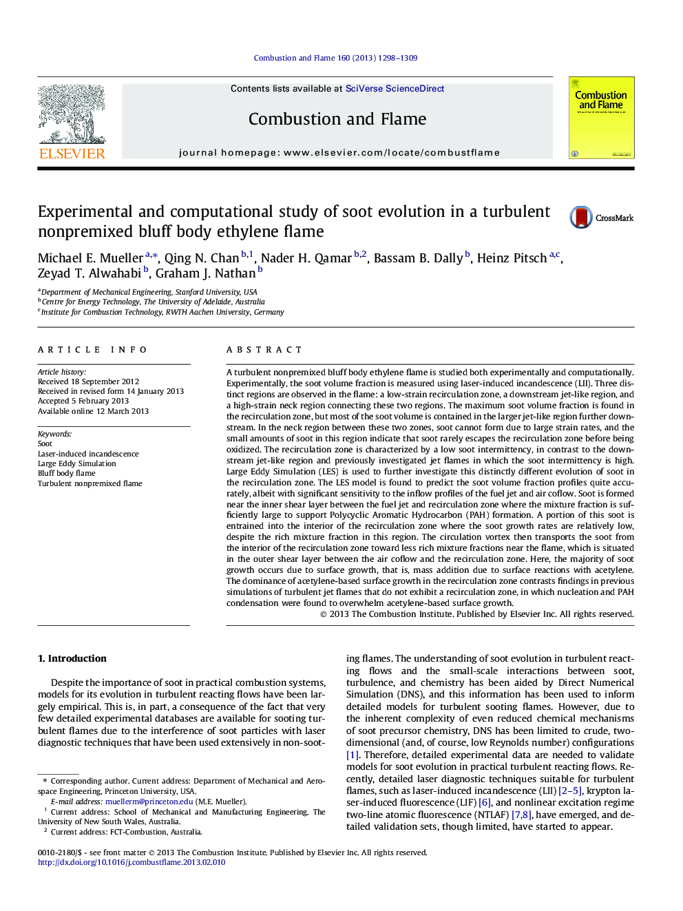 Experimental and computational study of soot evolution in a turbulent nonpremixed bluff body ethylene flame