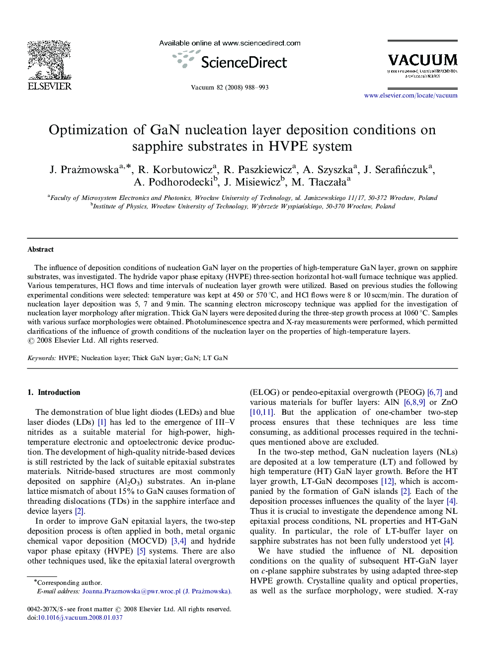 Optimization of GaN nucleation layer deposition conditions on sapphire substrates in HVPE system