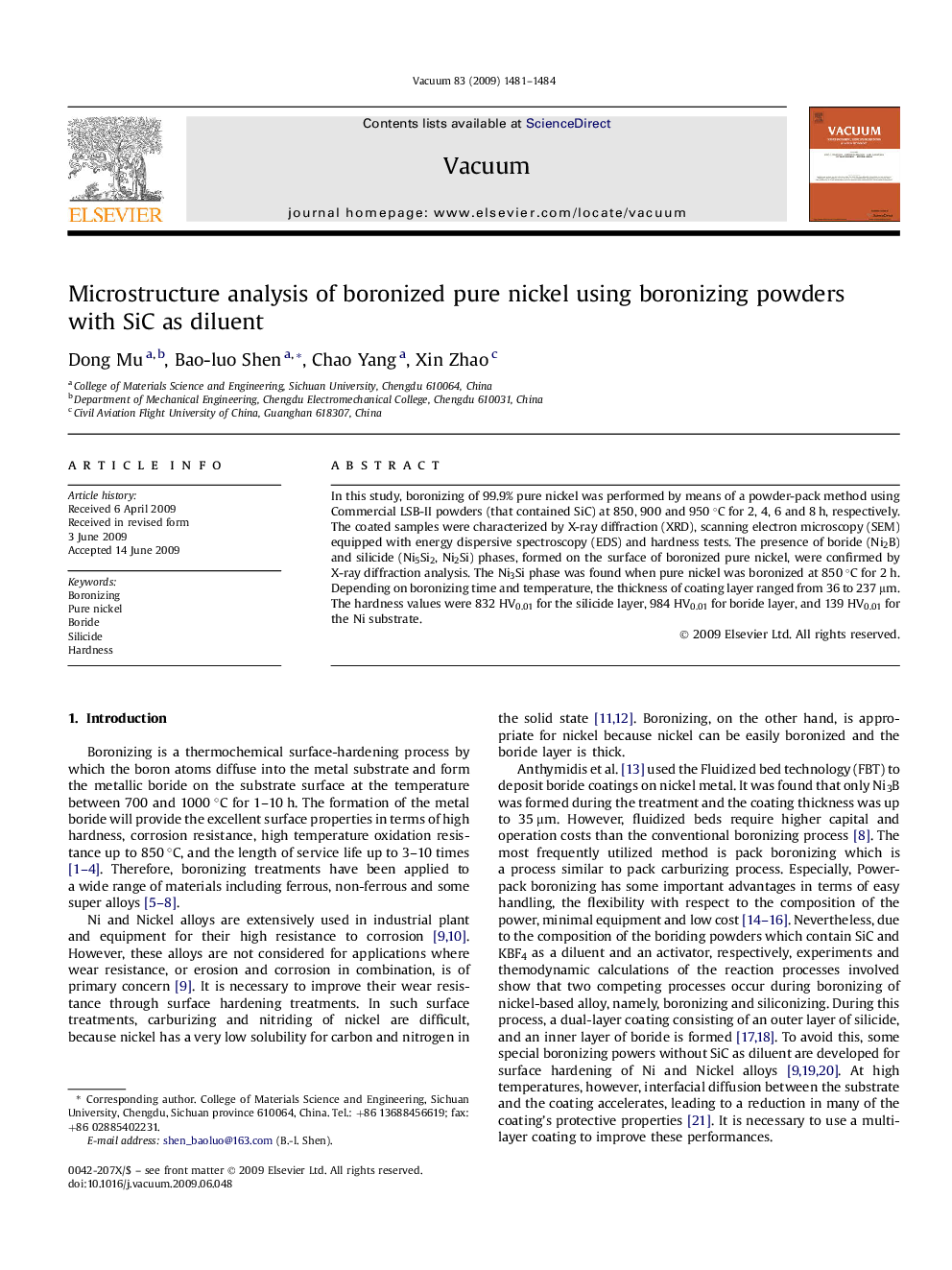 Microstructure analysis of boronized pure nickel using boronizing powders with SiC as diluent