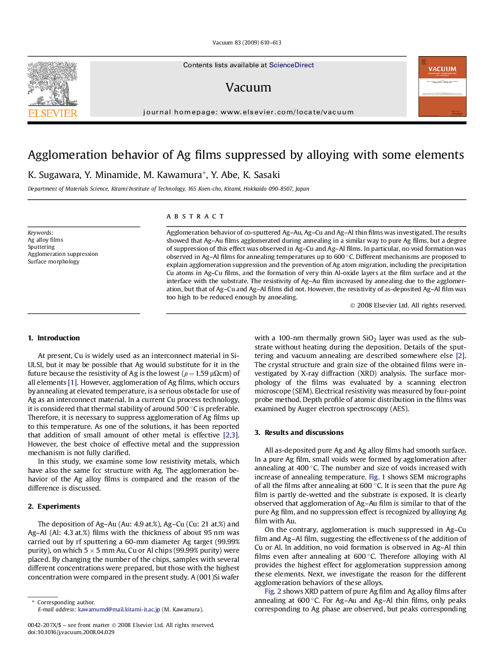 Agglomeration behavior of Ag films suppressed by alloying with some elements