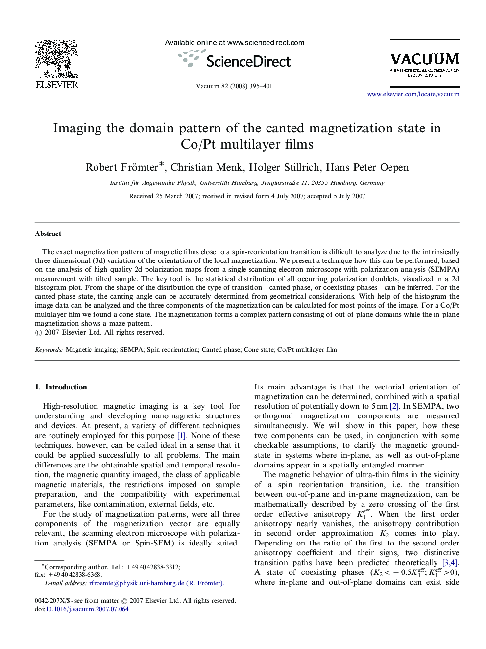 Imaging the domain pattern of the canted magnetization state in Co/Pt multilayer films