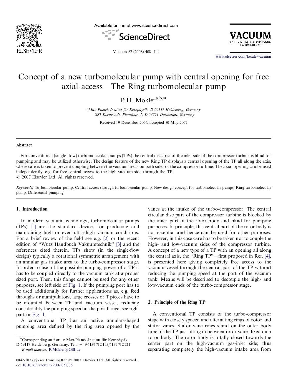 Concept of a new turbomolecular pump with central opening for free axial access—The Ring turbomolecular pump