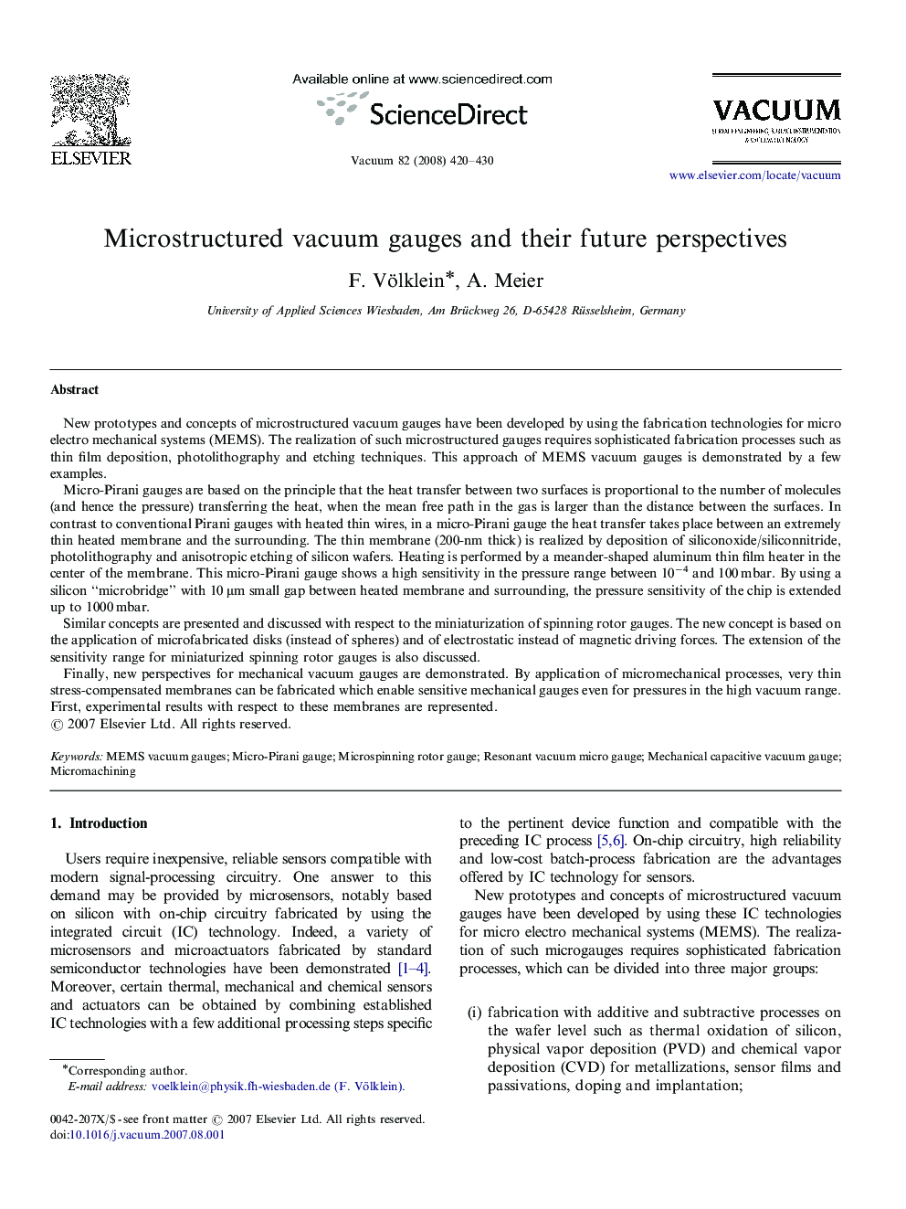 Microstructured vacuum gauges and their future perspectives