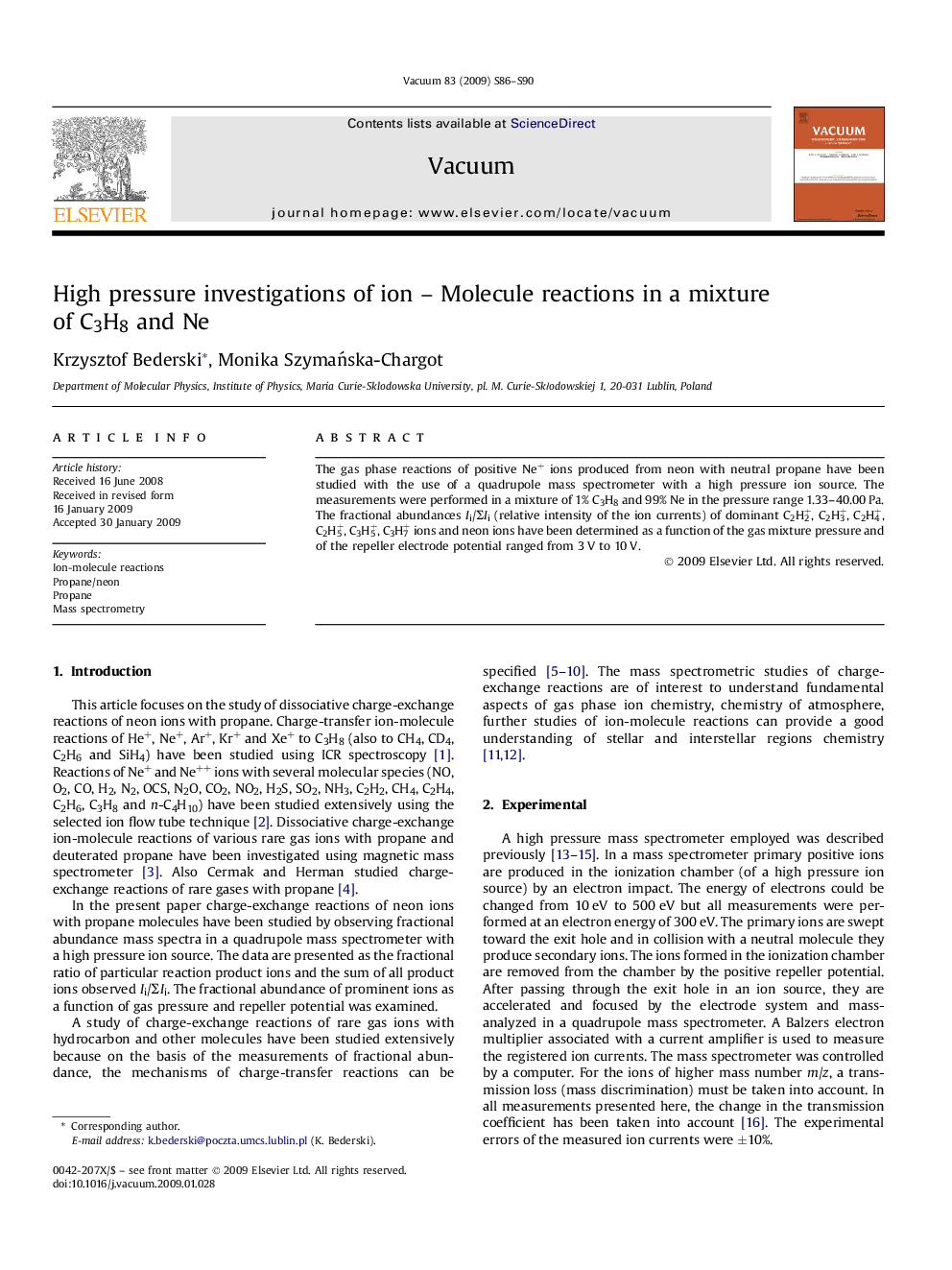 High pressure investigations of ion – Molecule reactions in a mixture of C3H8 and Ne