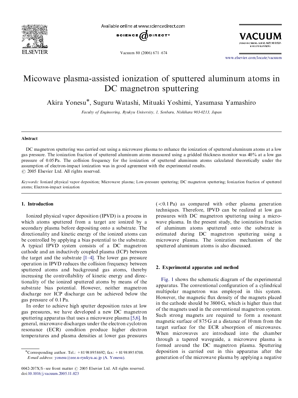 Micowave plasma-assisted ionization of sputtered aluminum atoms in DC magnetron sputtering