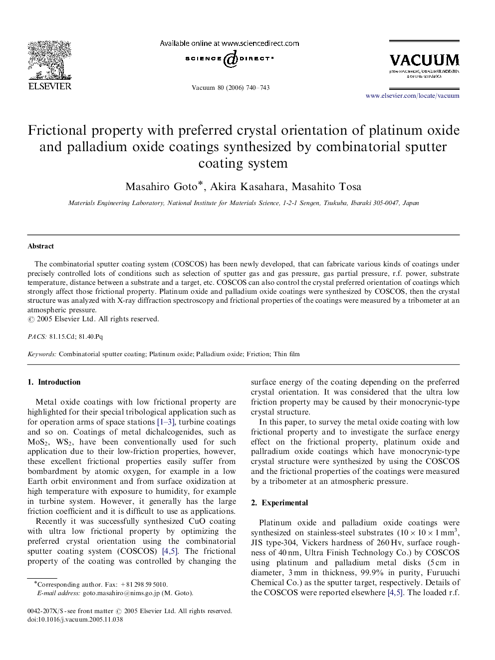 Frictional property with preferred crystal orientation of platinum oxide and palladium oxide coatings synthesized by combinatorial sputter coating system