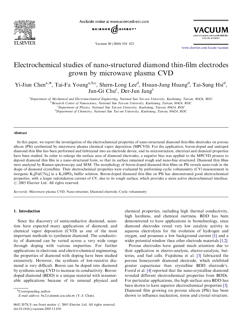 Electrochemical studies of nano-structured diamond thin-film electrodes grown by microwave plasma CVD