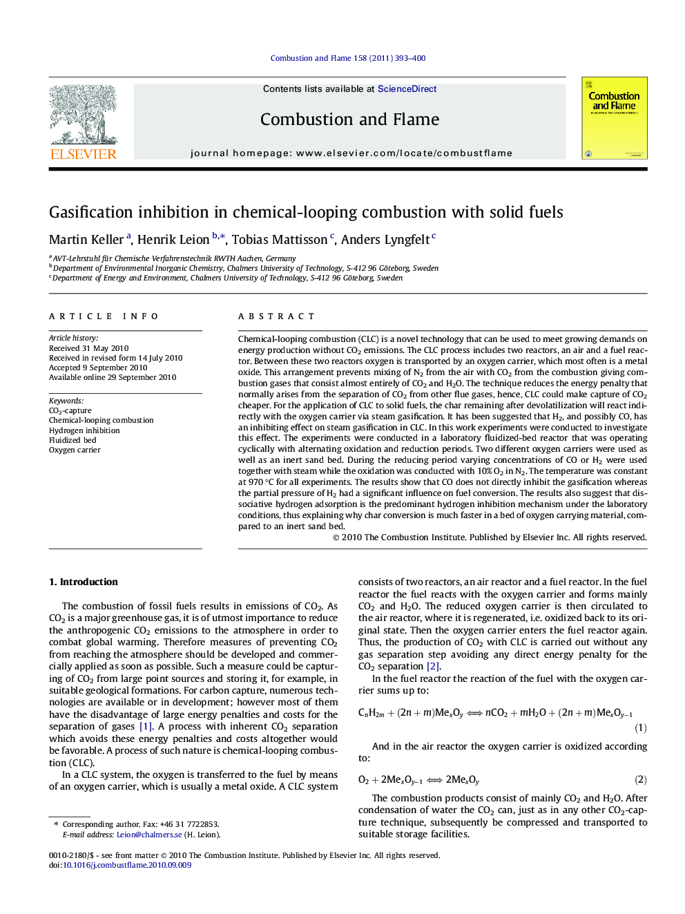 Gasification inhibition in chemical-looping combustion with solid fuels