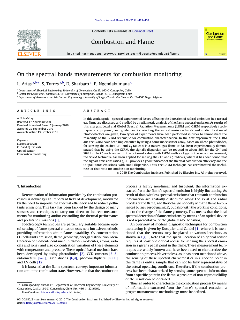 On the spectral bands measurements for combustion monitoring