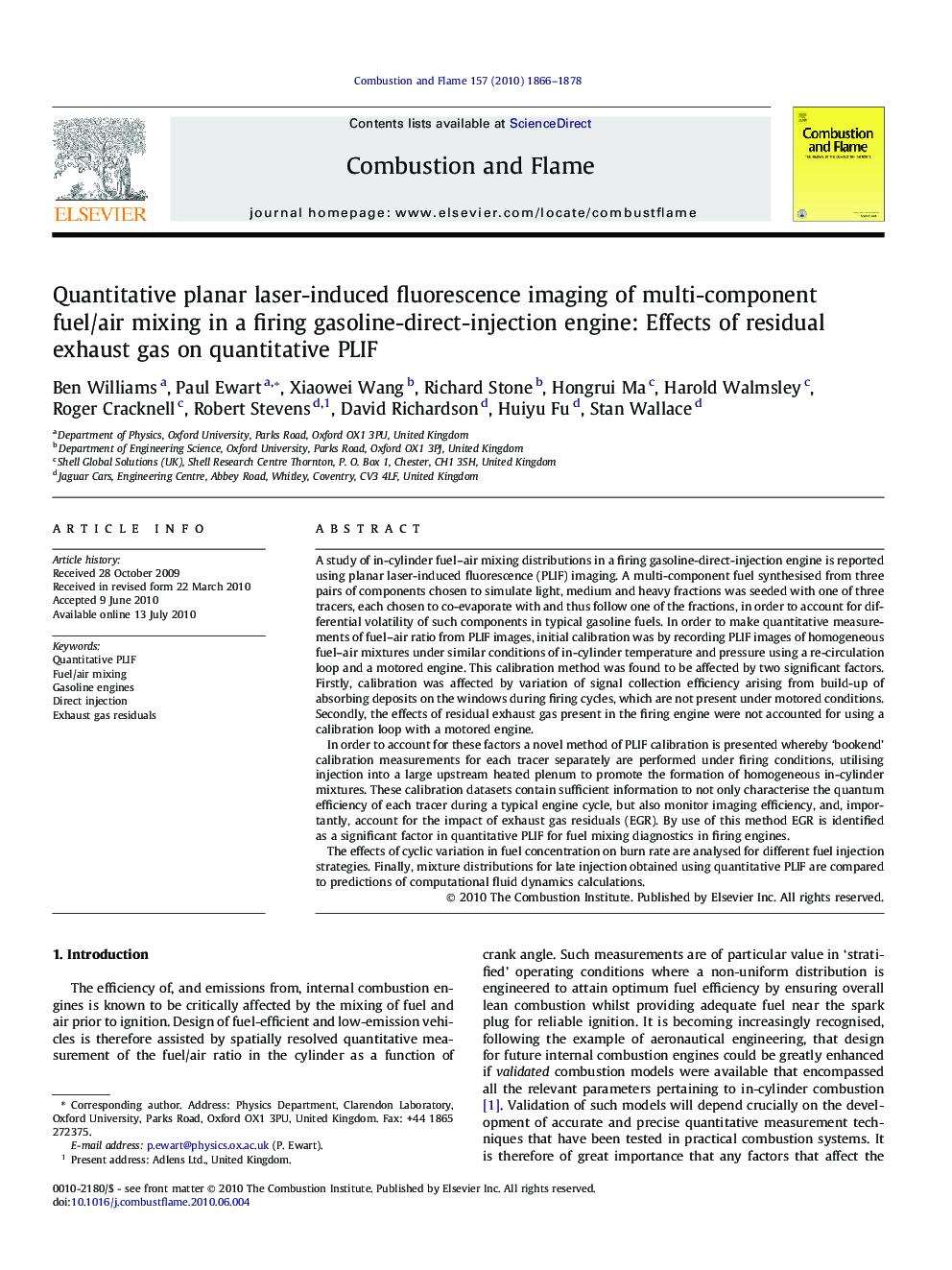 Quantitative planar laser-induced fluorescence imaging of multi-component fuel/air mixing in a firing gasoline-direct-injection engine: Effects of residual exhaust gas on quantitative PLIF