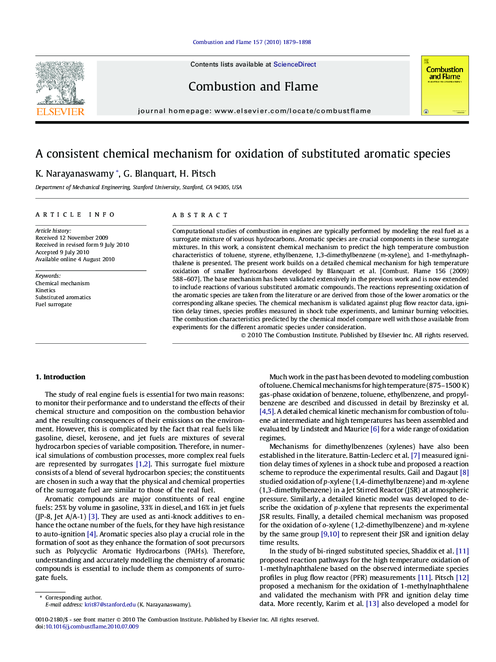 A consistent chemical mechanism for oxidation of substituted aromatic species