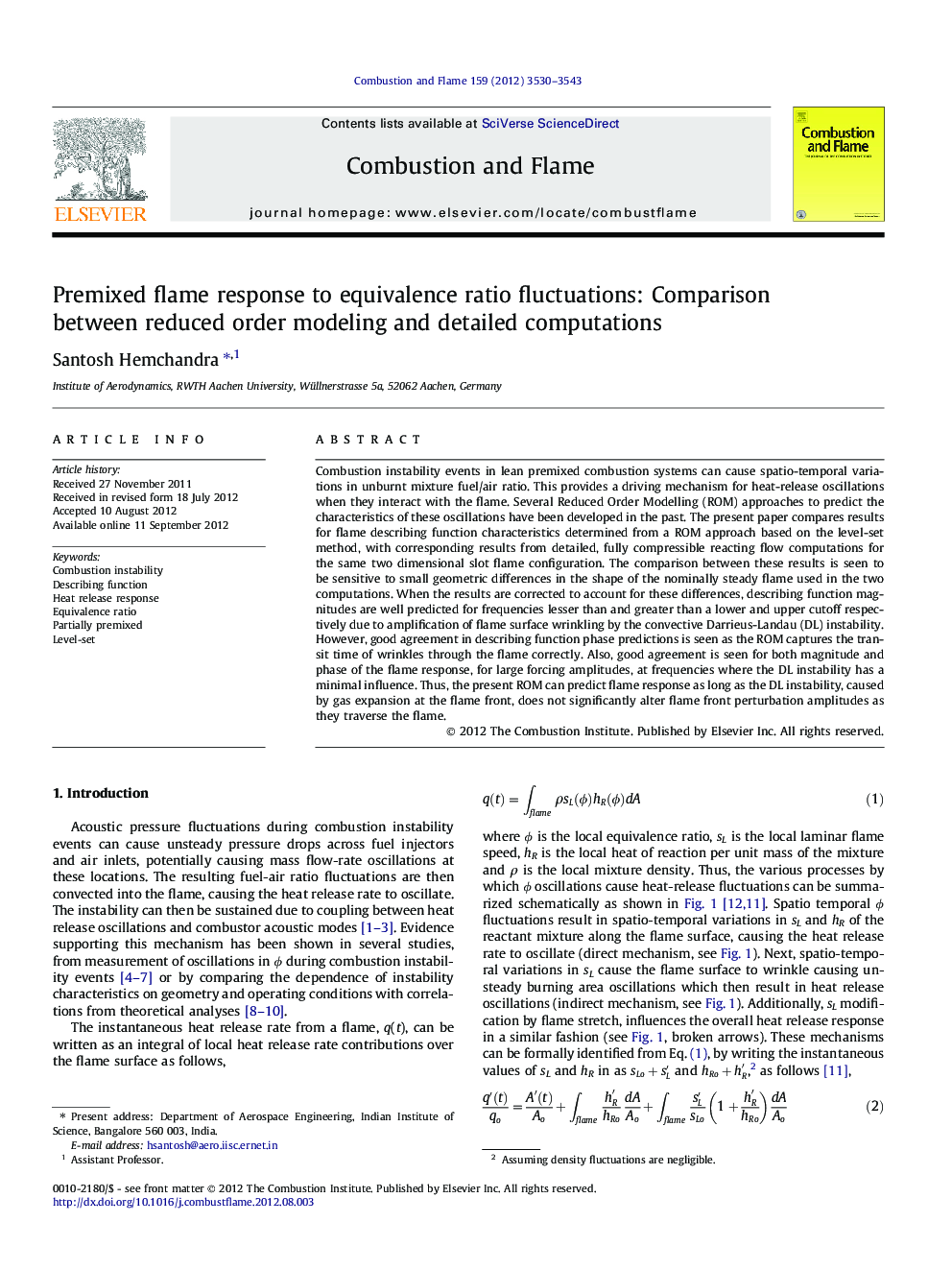 Premixed flame response to equivalence ratio fluctuations: Comparison between reduced order modeling and detailed computations