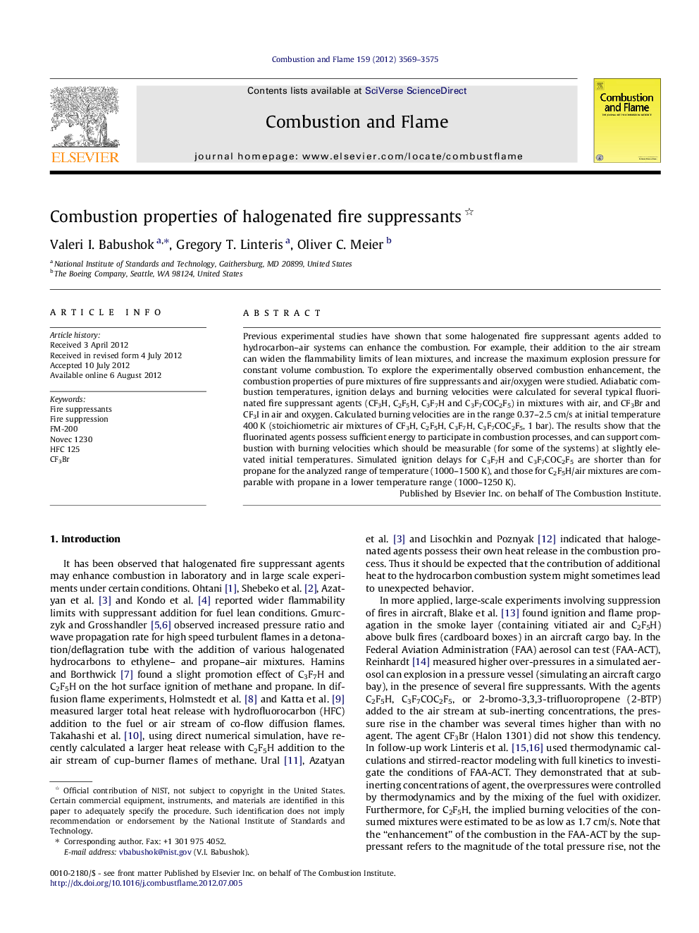 Combustion properties of halogenated fire suppressants 