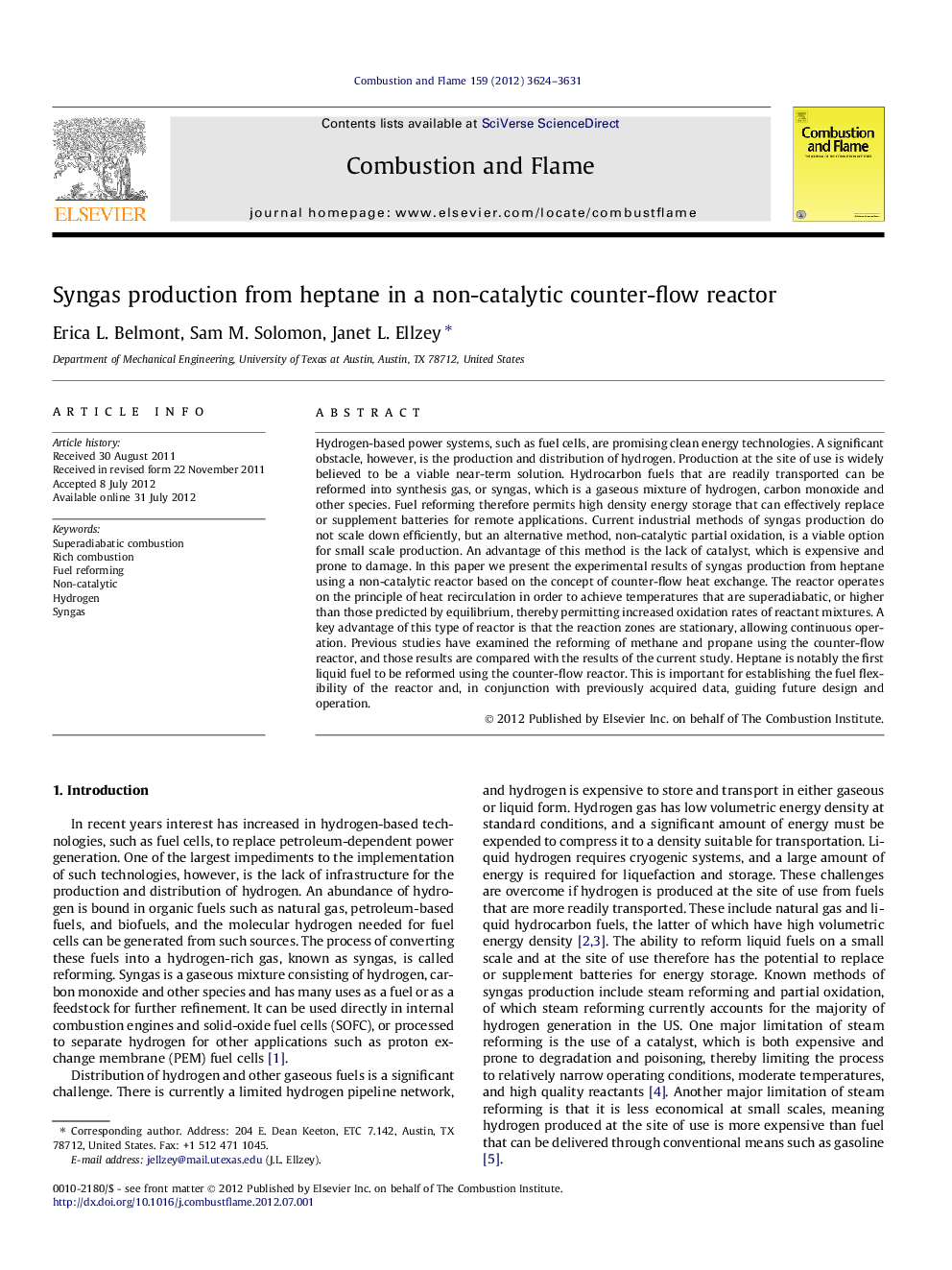 Syngas production from heptane in a non-catalytic counter-flow reactor