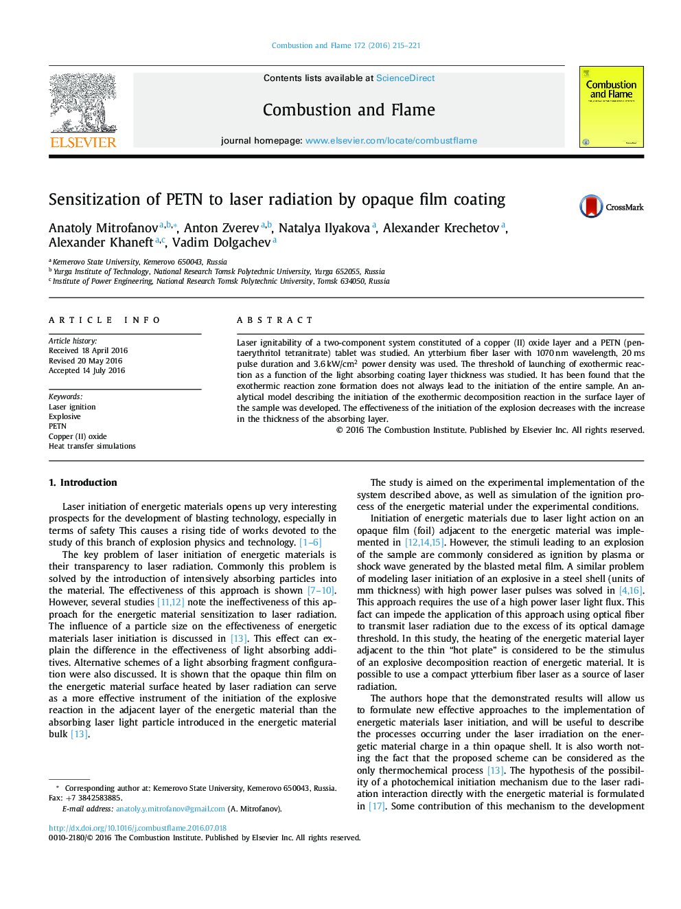 Sensitization of PETN to laser radiation by opaque film coating
