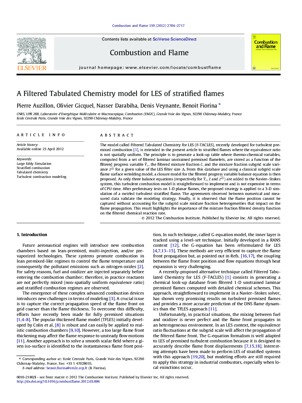 A Filtered Tabulated Chemistry model for LES of stratified flames