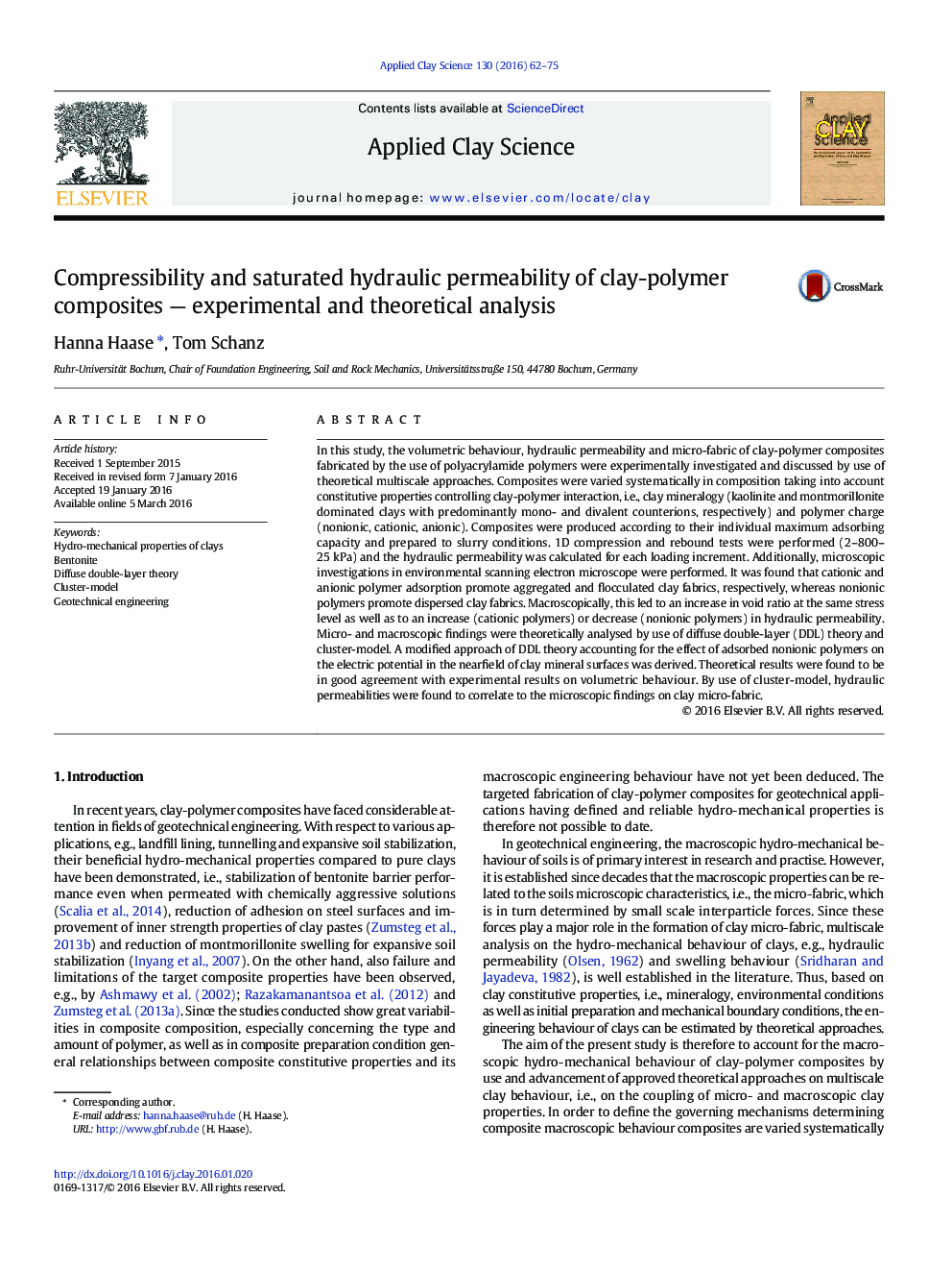 Compressibility and saturated hydraulic permeability of clay-polymer composites — experimental and theoretical analysis