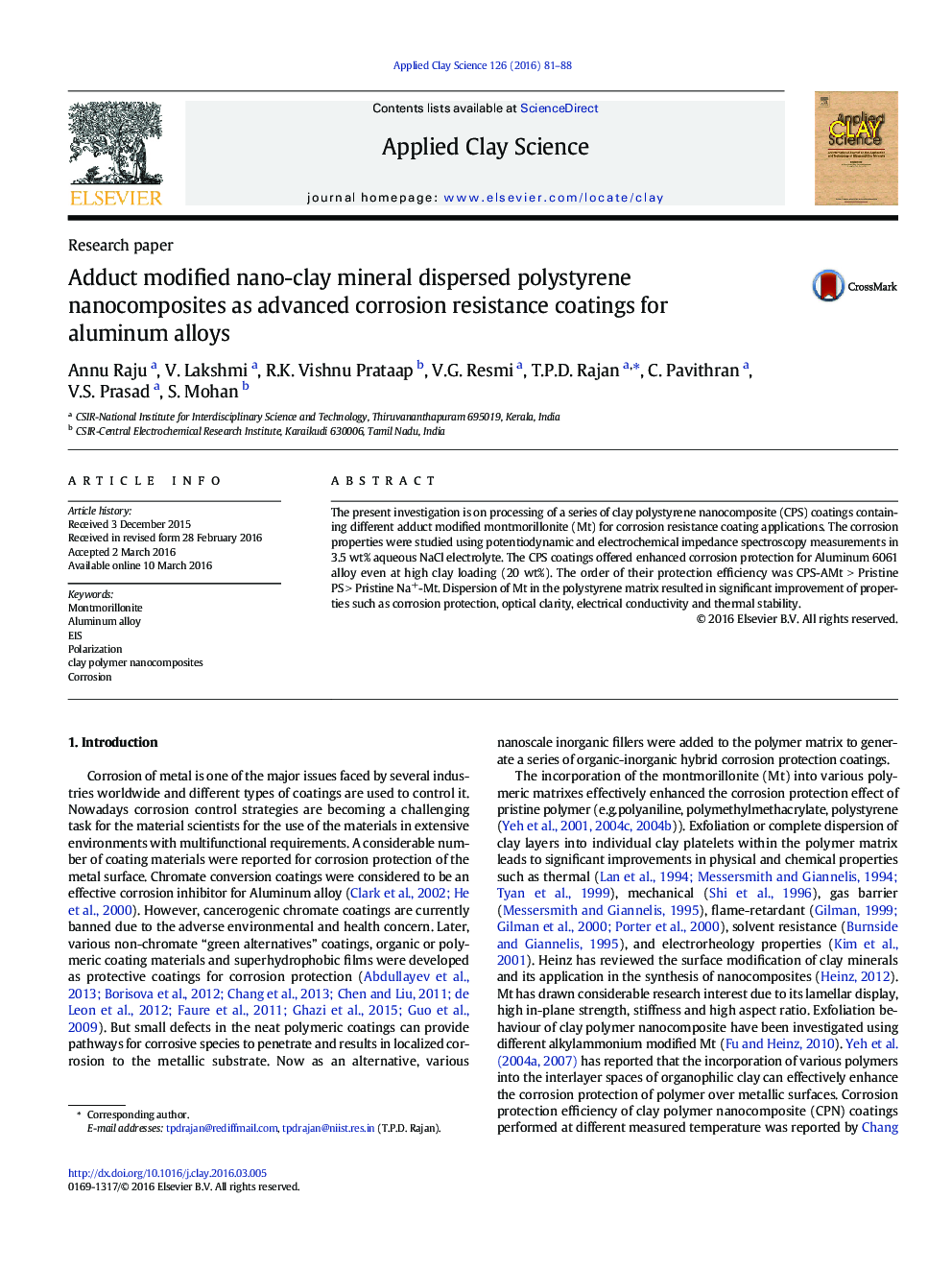 Adduct modified nano-clay mineral dispersed polystyrene nanocomposites as advanced corrosion resistance coatings for aluminum alloys