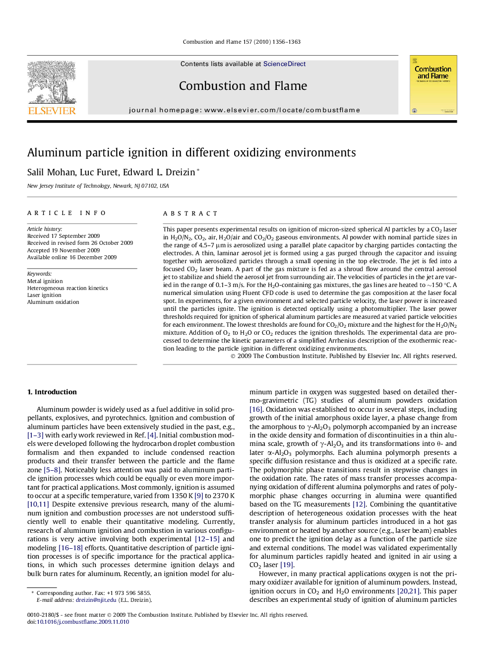 Aluminum particle ignition in different oxidizing environments