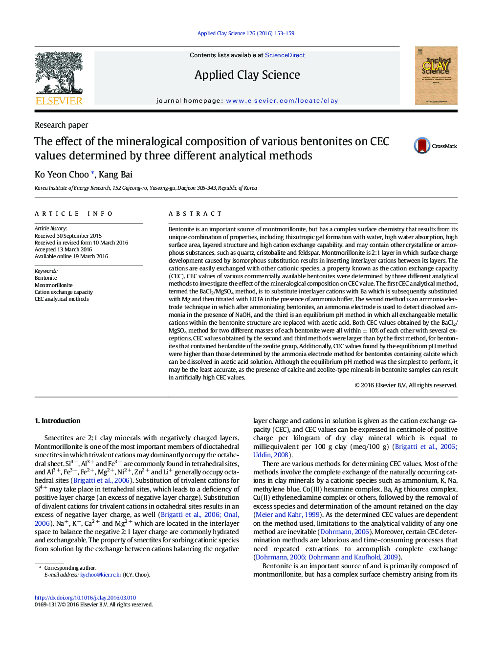The effect of the mineralogical composition of various bentonites on CEC values determined by three different analytical methods