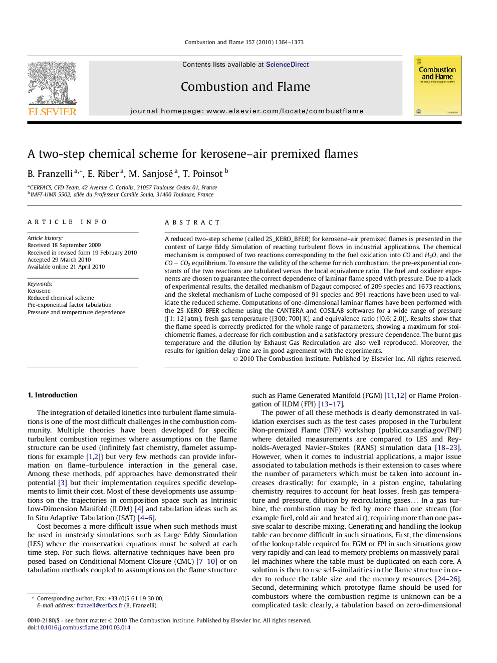 A two-step chemical scheme for kerosene–air premixed flames