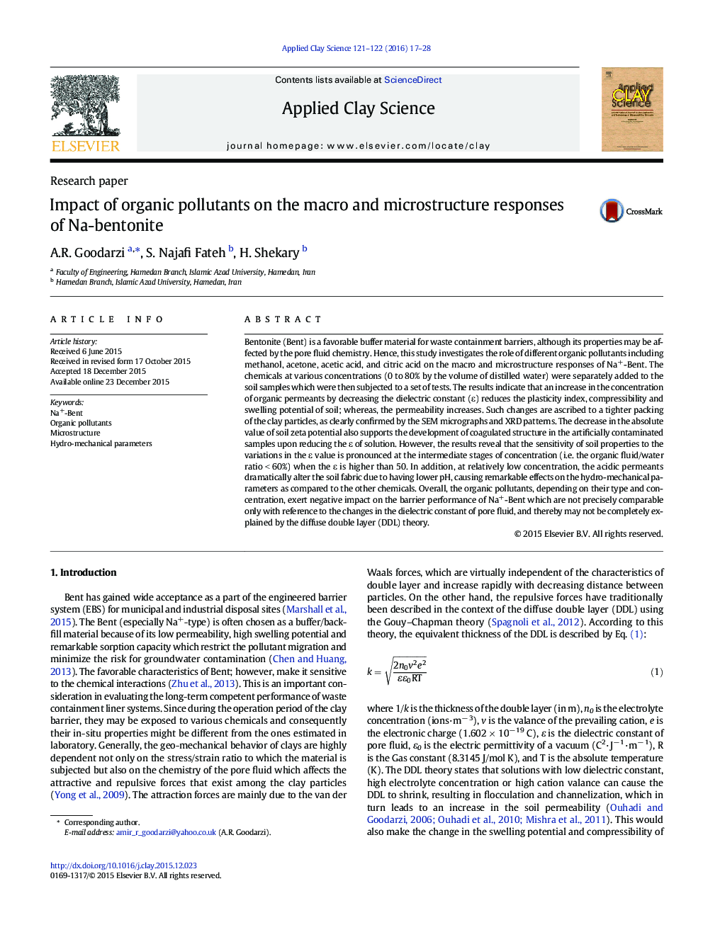 Impact of organic pollutants on the macro and microstructure responses of Na-bentonite