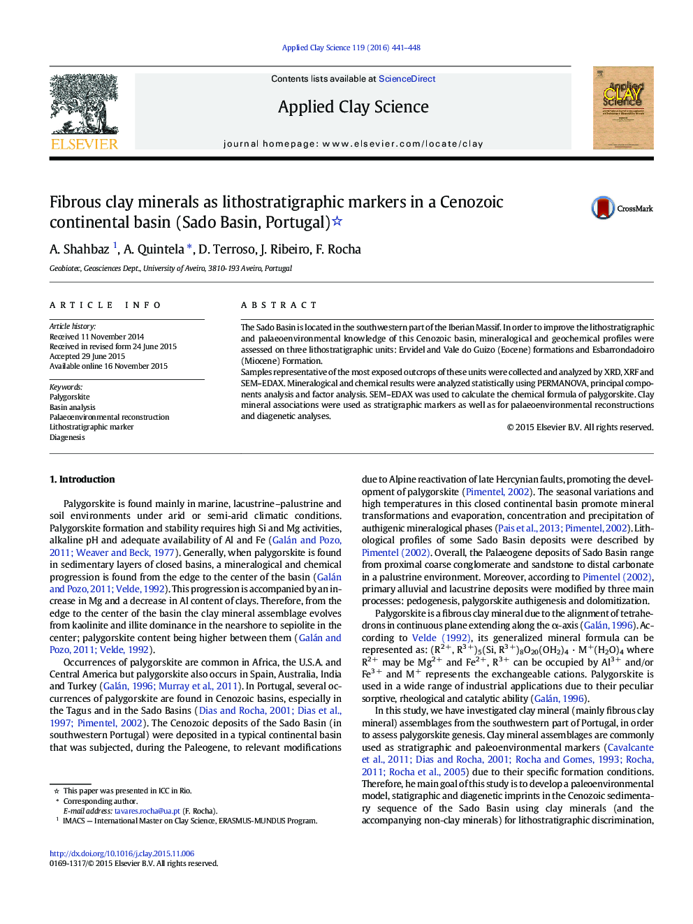 Fibrous clay minerals as lithostratigraphic markers in a Cenozoic continental basin (Sado Basin, Portugal) 