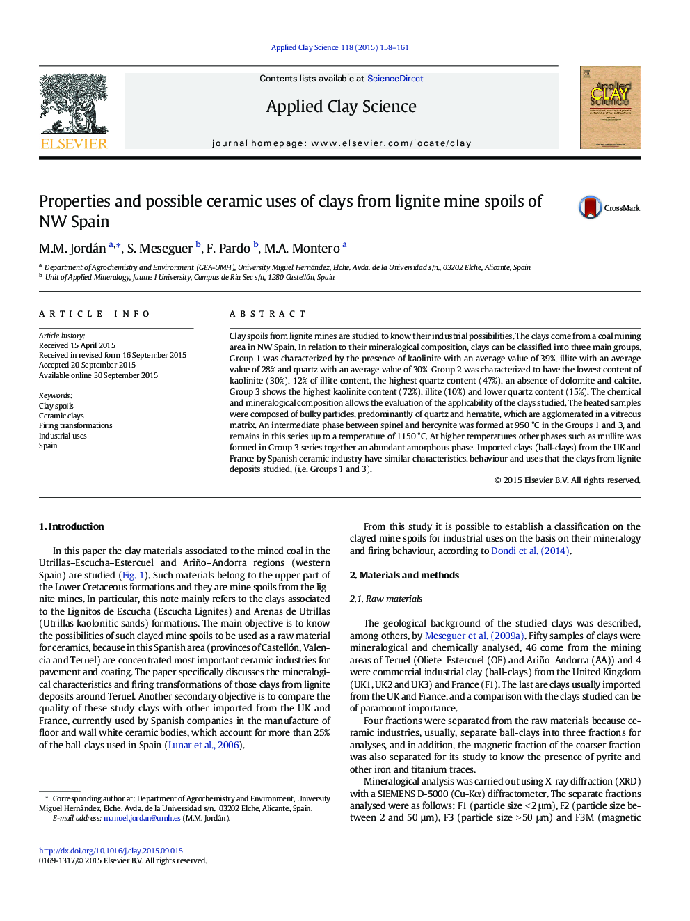 Properties and possible ceramic uses of clays from lignite mine spoils of NW Spain