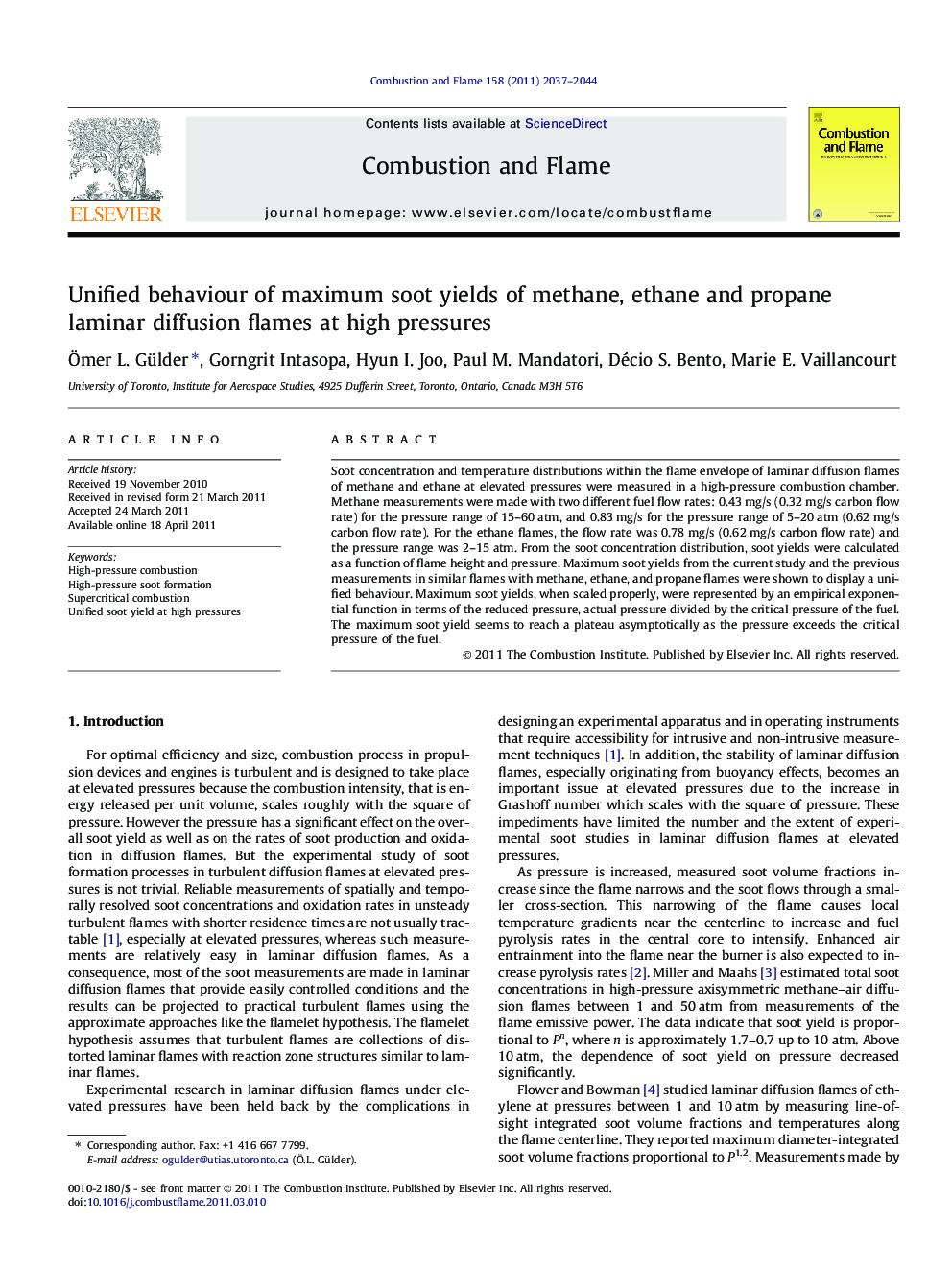 Unified behaviour of maximum soot yields of methane, ethane and propane laminar diffusion flames at high pressures