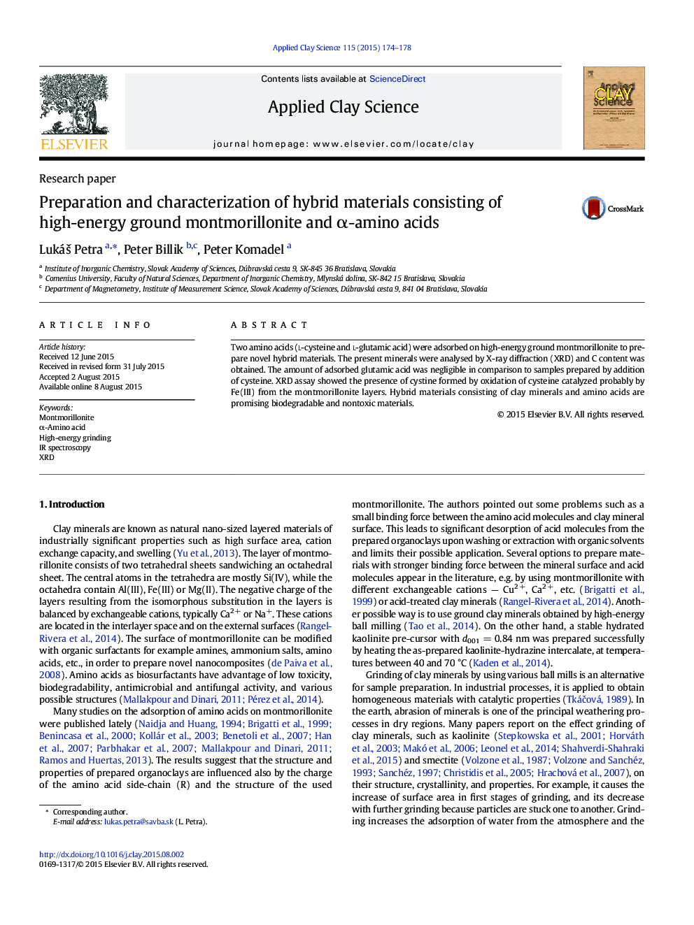 Preparation and characterization of hybrid materials consisting of high-energy ground montmorillonite and Î±-amino acids