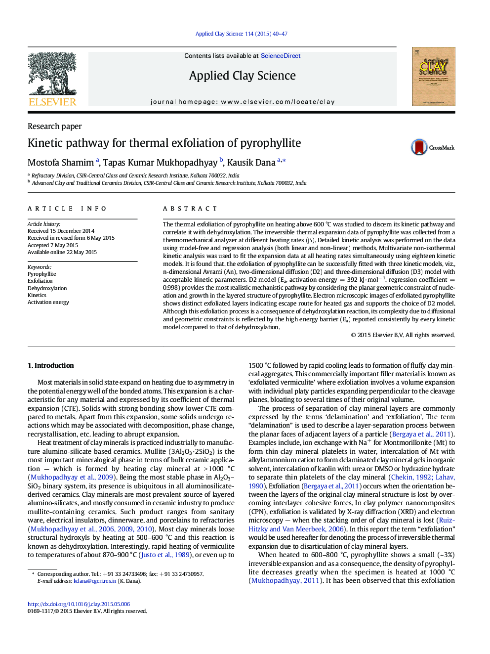 Kinetic pathway for thermal exfoliation of pyrophyllite