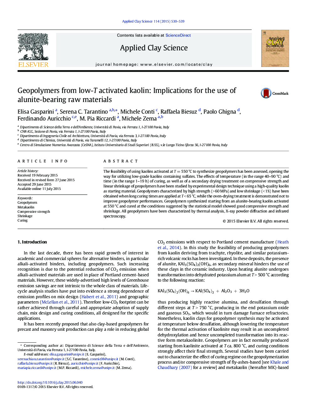 عکس صفحه اول مقاله: Geopolymers from low-T activated kaolin: Implications for the use of alunite-bearing raw materials Geopolymers from low-T activated kaolin: Implications for the use of alunite-bearing raw materials