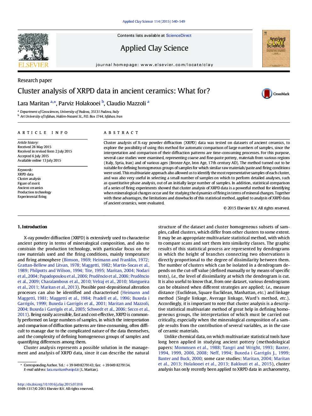 Cluster analysis of XRPD data in ancient ceramics: What for?